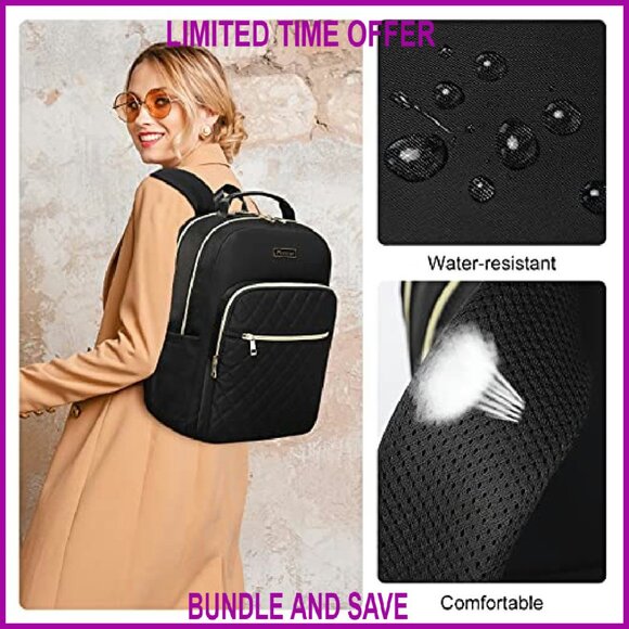 15.6 Inch Laptop Backpack with USB Charging Port, Quilted Work Travel Purse - Picture 7 of 7